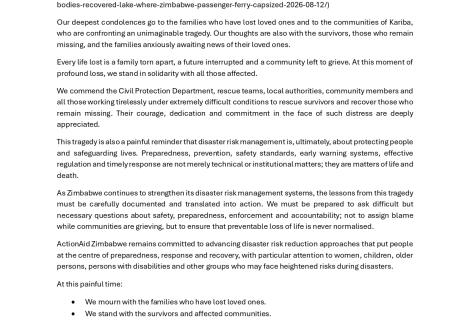 ActionAid Zimbabwe Statement on the Lake Kariba Ferry Disaster